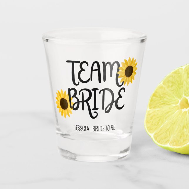 Team Bride Sunflower Bachelorette Bridesmaid Shot Glass (Front)