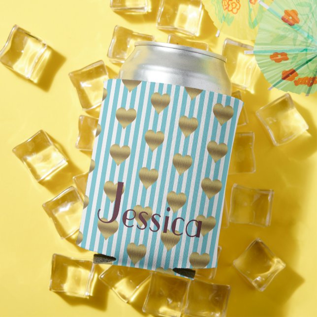 Team Bride Teal & Gold Bridal Party Bridesmaid Can Cooler (In Situ Summer)