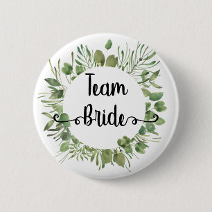 Team Bride watercolor botanical leaf wreath 6 Cm Round Badge