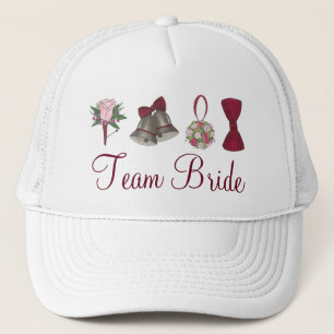 TEAM BRIDE Wedding Bells Rose Bridal Party  Trucker Hat