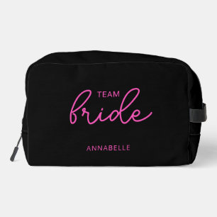 Team Bride Wedding black and pink Bachelorette Dopp Kit