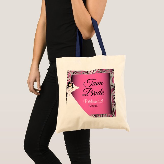 Team Bride | Wedding | Pink | DIY Text Tote Bag (Front (Product))