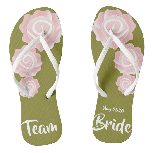 Team Bride wedding Rose Flip Flops (Footbed)
