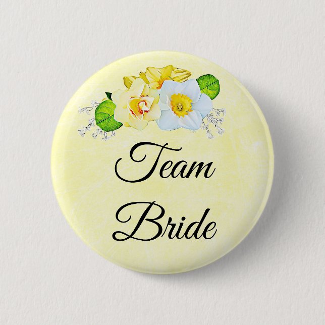 Team Bride Yellow Floral 6 Cm Round Badge (Front)