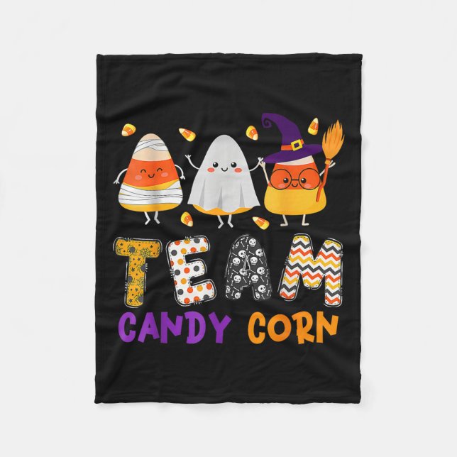 Team Candy Corn Halloween Funny With Witch Boo Mum Fleece Blanket (Front)