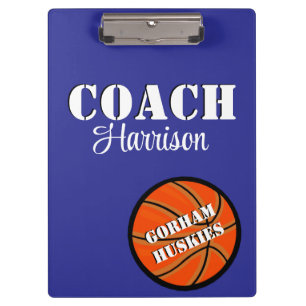 Team Coach Blue and White Basketball Personalised Clipboard