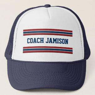 Team Coach Customised Name in Jersey Colour Stripe Trucker Hat