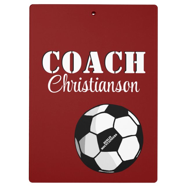 Team Coach Maroon and White Soccer Personalised Clipboard (Back)