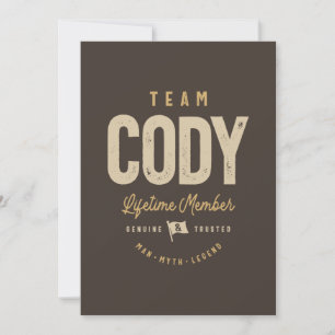 Team Cody Lifetime Member Personalised Name  Invitation