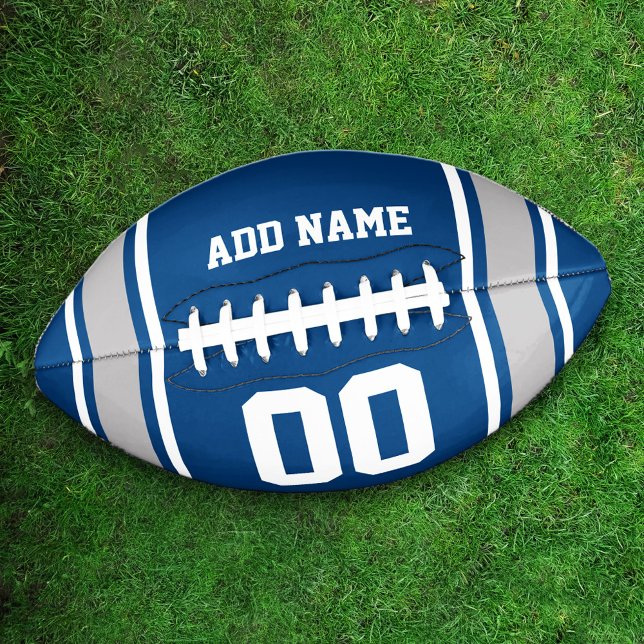 Team Colors Blue and Silver Personalized American Football (Creator Uploaded)