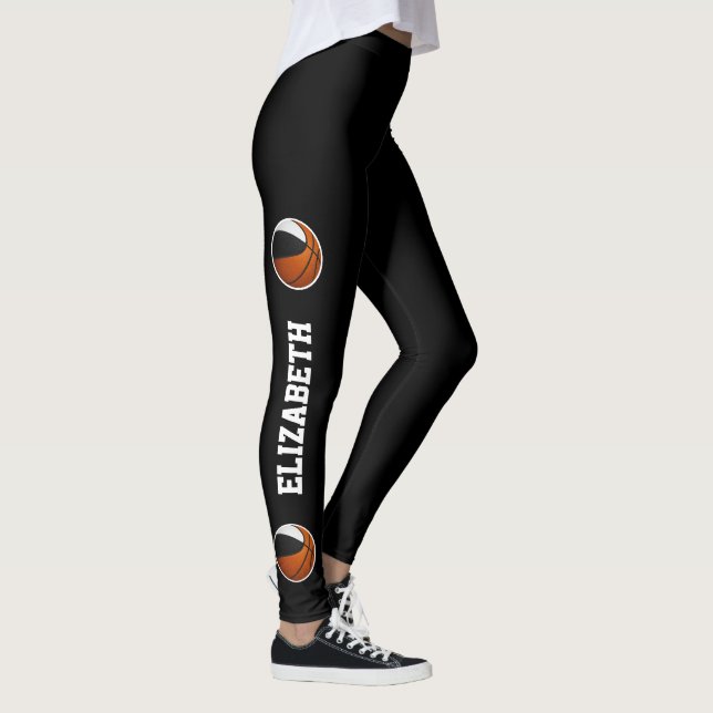 team colours basketball text or name up leg black leggings (Right)