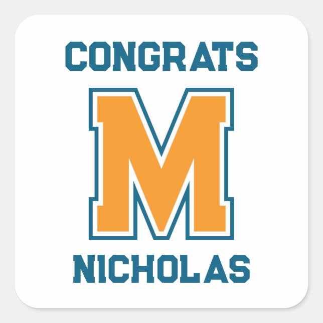 Team Colours Monogram Name Square Sticker (Front)