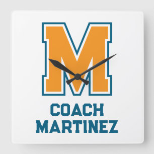 Team Colours Monogram Name Square Wall Clock