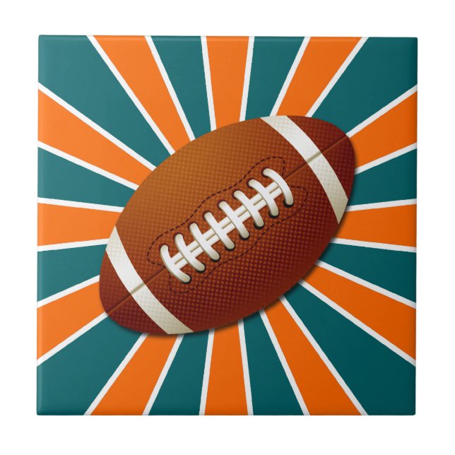 Team Colours Retro Orange and Teal Football Tile (Front)