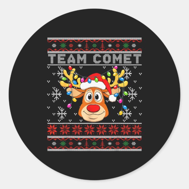 Team Comet Funny Cute Christmas For Kids Adults  Classic Round Sticker (Front)