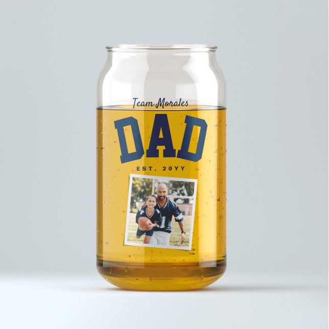 Team dad family name one photo sporty navy blue can glass (Creator Uploaded)