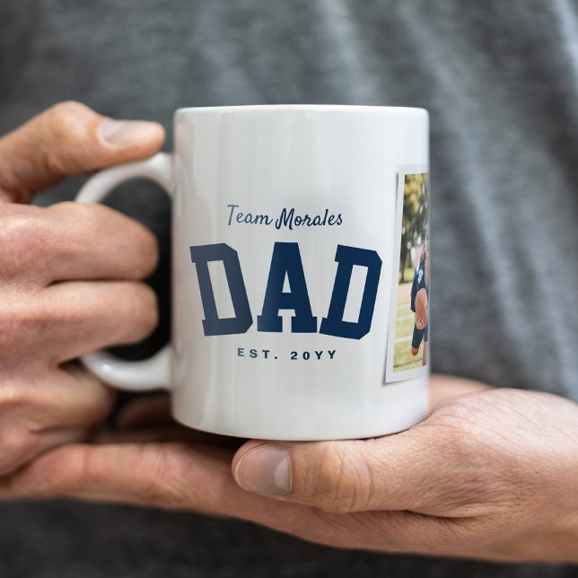 Team dad family name one photo sporty navy coffee mug (Creator Uploaded)