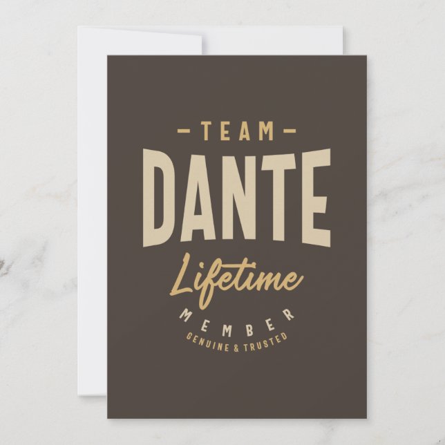 Team Dante Lifetime Member Personalised Name Invitation (Front)