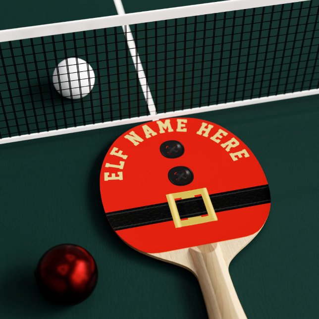 Team Elf Red Christmas Festive  Ping Pong Paddle (Add your elf name to this festive red ping pong paddle)