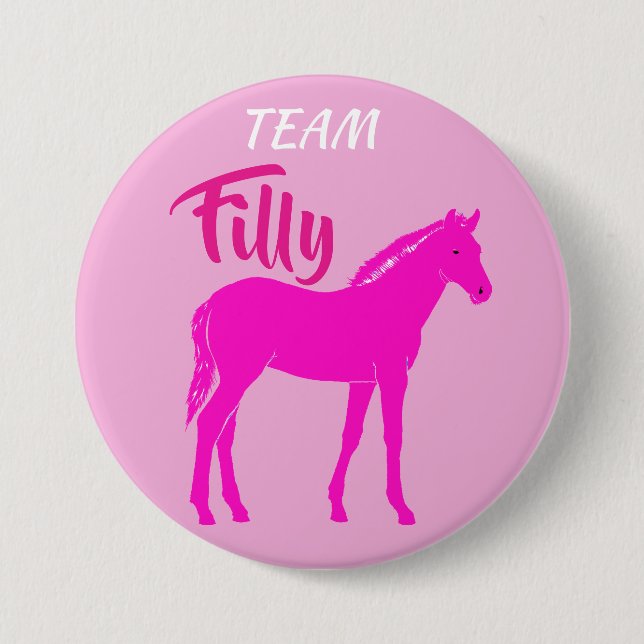 "Team Filly" Pink Gender Reveal 7.5 Cm Round Badge (Front)