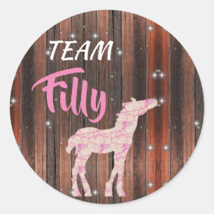 "Team Filly" Pink Gender Reveal Classic Round Sticker