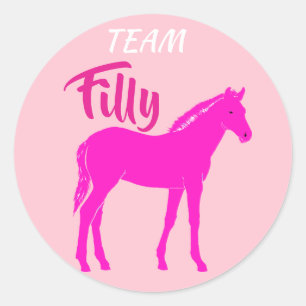 "Team Filly" Pink Gender Reveal Classic Round Sticker