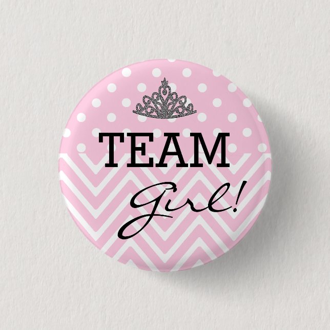 Team Girl Baby Shower Polka Dot Chevron 3 Cm Round Badge (Front)