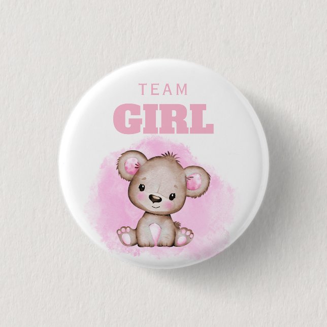 Team Girl Bear Gender Reveal 3 Cm Round Badge (Front)