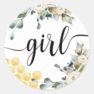 Team Girl Bee themed Gender Reveal Round Sticker. Classic Round Sticker