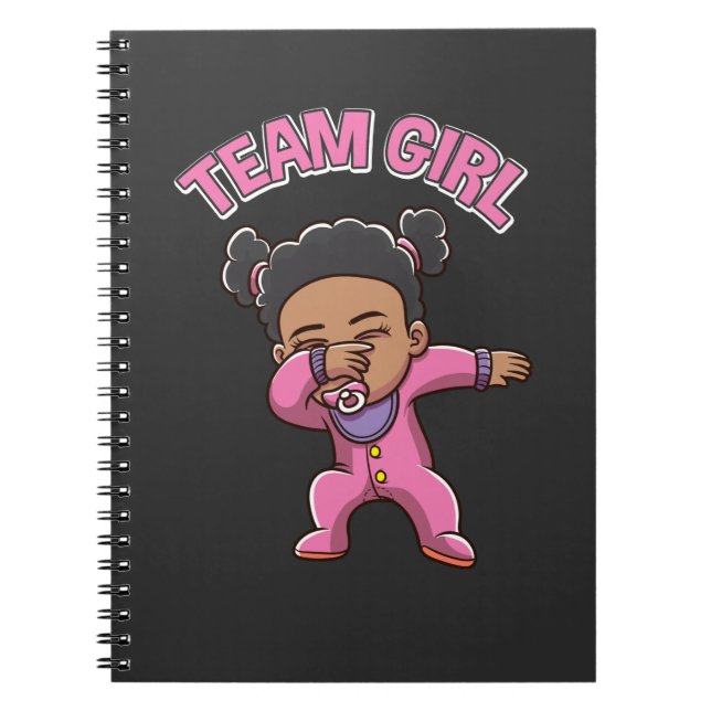 Team Girl Gender Reveal Party Dabbing Black Baby Notebook (Front)