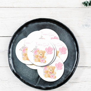 Team Girl Gender Reveal Party Vote Bear Classic Round Sticker