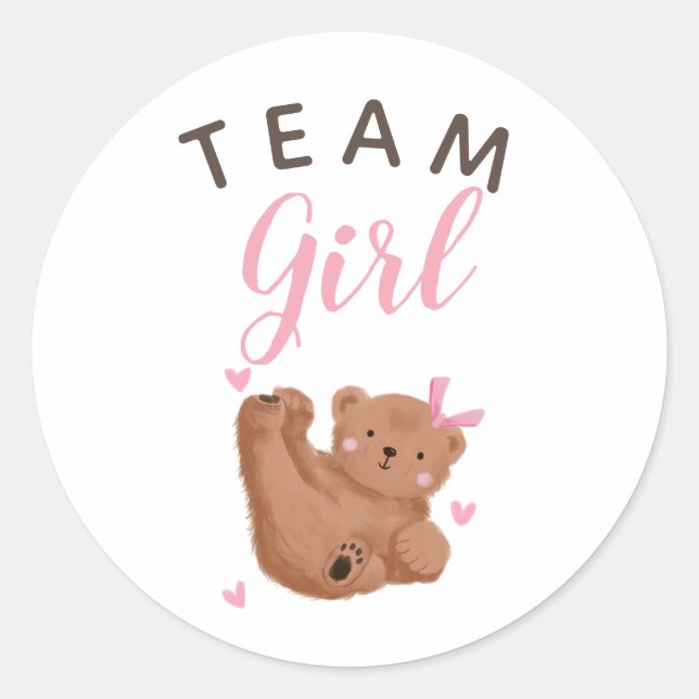 Team Girl Gender Reveal Party Vote Bear Classic Round Sticker (Front)