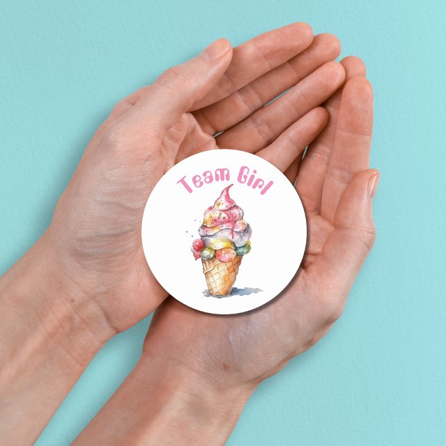 Team Girl Gender Reveal Party Vote Ice Cream  Classic Round Sticker (Creator Uploaded)