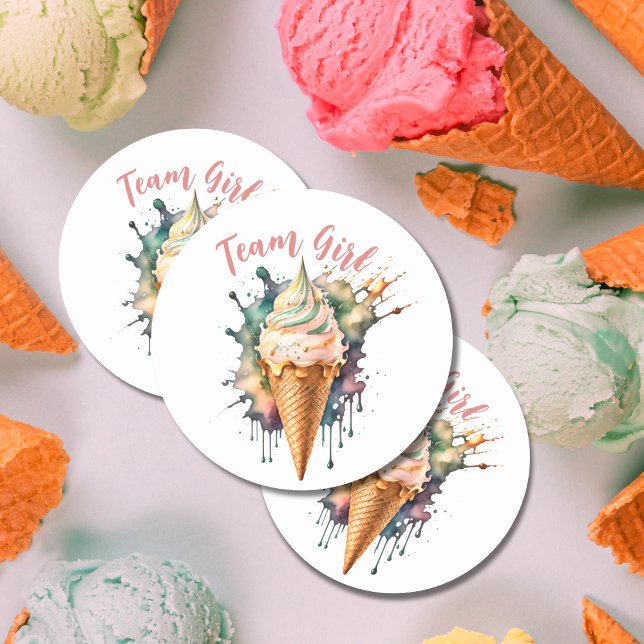 Team Girl Gender Reveal Party Vote Ice Cream  Classic Round Sticker (Creator Uploaded)