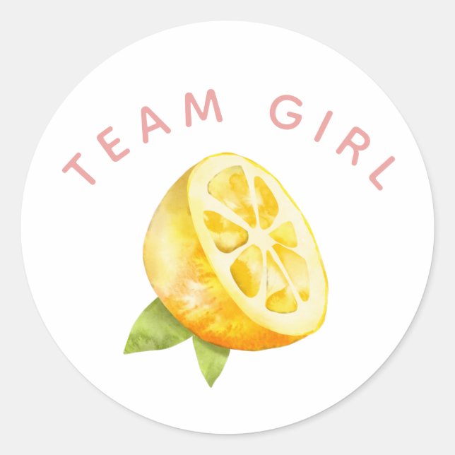 Team Girl Gender Reveal Party Vote Lemon Classic Round Sticker (Front)