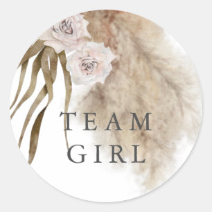 Team Girl Gender Reveal Party Vote Pampas Grass Classic Round Sticker