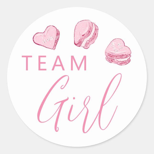 Team Girl Gender Reveal Pink Heart Voting Classic Round Sticker (Front)