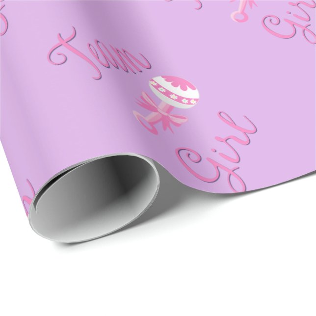 Team Girl Gender Reveal Wrap Wrapping Paper (Roll Corner)