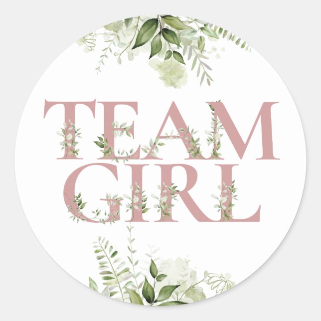Team Girl Greenery Floral Gender Reveal Voting Classic Round Sticker (Front)