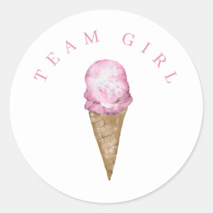 Team Girl Ice Cream Gender Reveal Round Sticker. Classic Round Sticker
