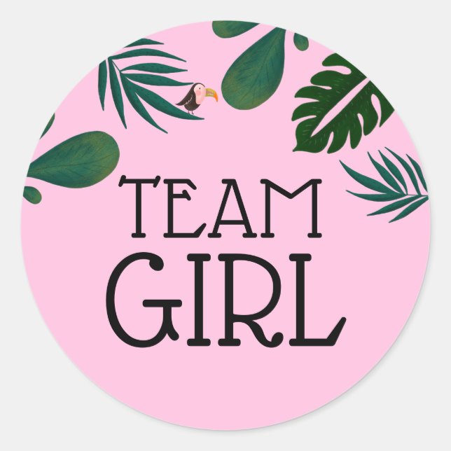 Team Girl Jungle  Baby Gender Reveal Classic Round Sticker (Front)