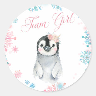 Team Girl Penguin Winter Gender Reveal Sticker