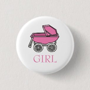 Team Girl Pink Baby Stroller Gender Reveal 3 Cm Round Badge
