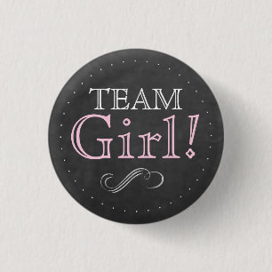 Team Girl Pink Chalkboard Baby Shower 3 Cm Round Badge