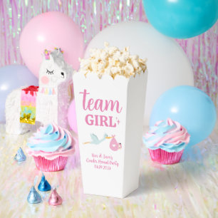 Team Girl Pink Gender Reveal Party Custom Popcorn Favour Box