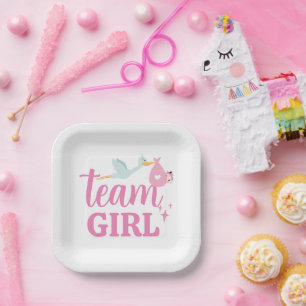 Team Girl Pink Gender Reveal Party Paper Plate