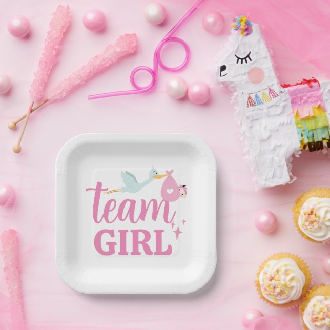 Team Girl Pink Gender Reveal Party Paper Plate (Party)