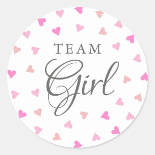 Team Girl Pink Hearts Gender Reveal Voting Classic Round Sticker