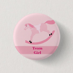Team Girl Pink Rocking Horse Gender Reveal button