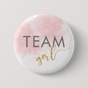 Team Girl Pink Watercolor Glitter Gender Reveal 6 Cm Round Badge